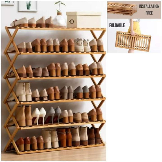 6 niveaux étagère à chaussures en bambou pliable