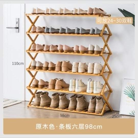 6 niveaux étagère à chaussures en bambou pliable