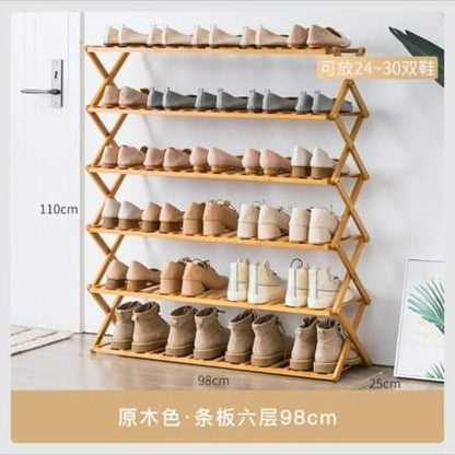 6 niveaux étagère à chaussures en bambou pliable
