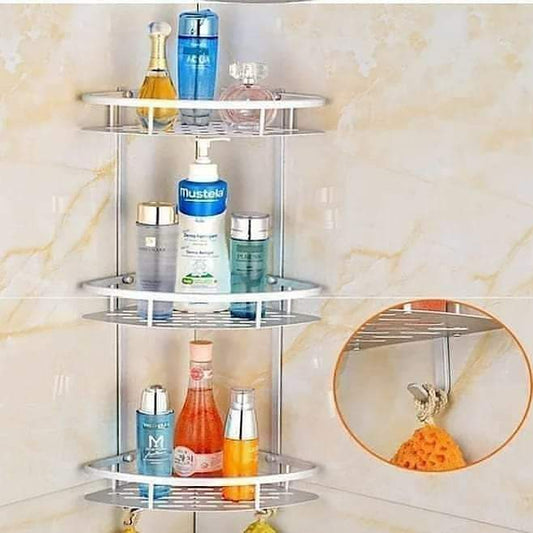 étagère de coin de salle de bain en aluminium à 3 couches