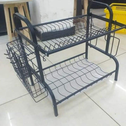 Râtelier à vaisselle à 2 niveaux avec porte-couverts
