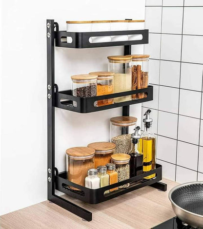 3 Tiers Étagère à Épices Métallique Noire