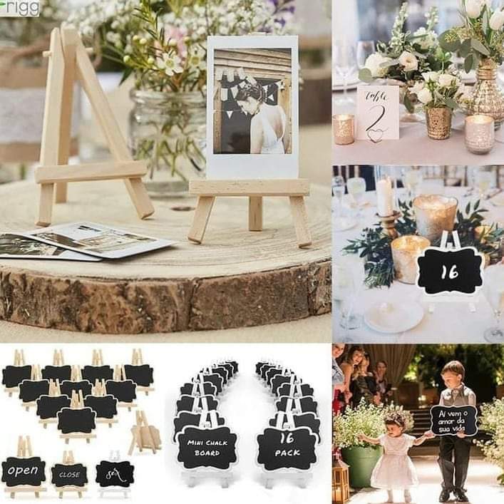 Ensemble de 10 petites ardoises en bois noires avec 1 stylo