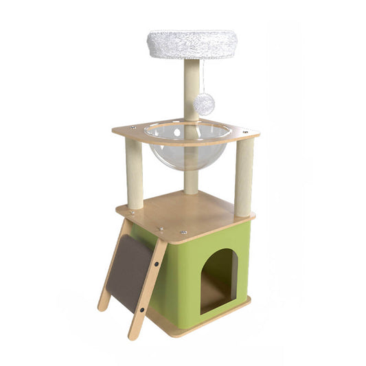 Arbre à chat classique multifonctionnel en bois grand avec maison pour chat
