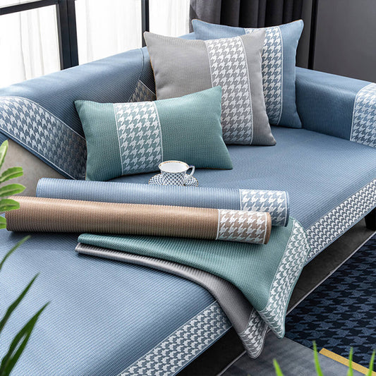 Couverture de canapé en soie glacée pied-de-poule respirante