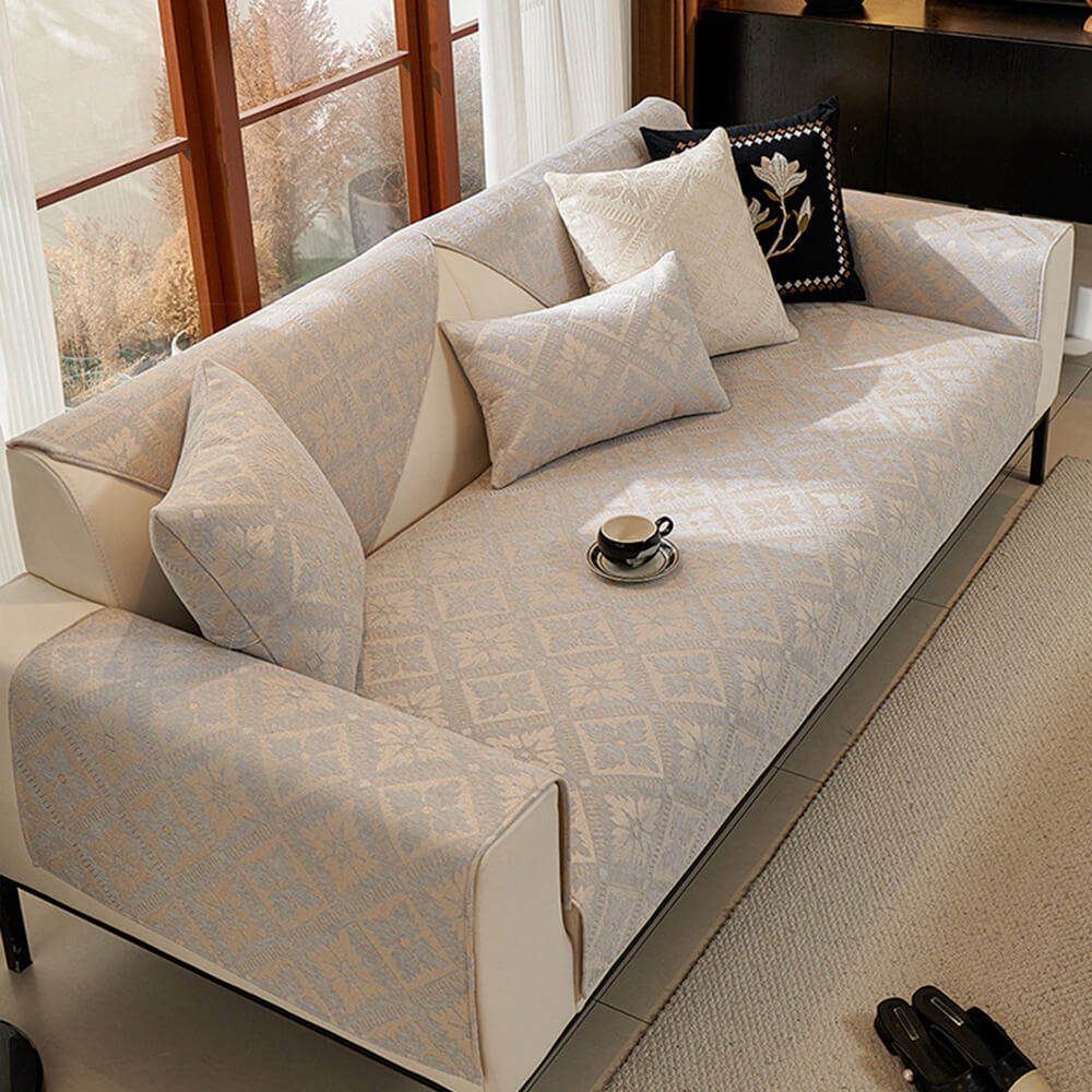 Élégance Française Housse de Canapé en Chenille Douce Respirante Quatre Saisons