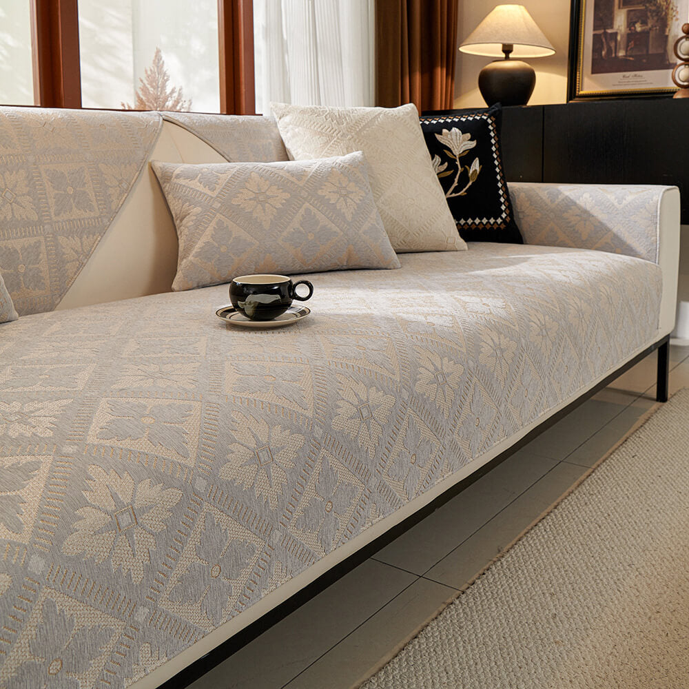 Élégance Française Housse de Canapé en Chenille Douce Respirante Quatre Saisons