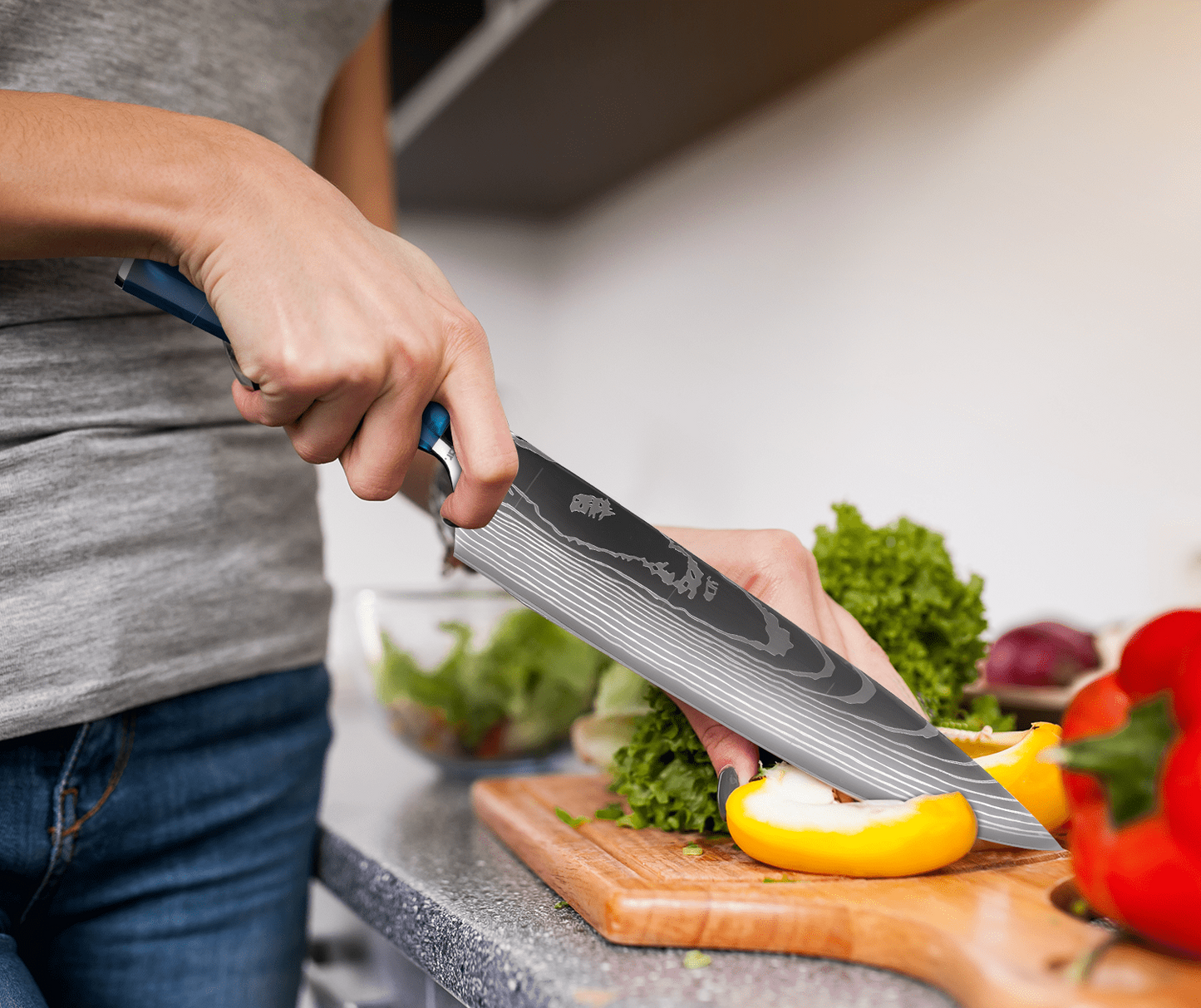 SaffierKok - Couteau de chef japonais en damas de luxe 23 cm