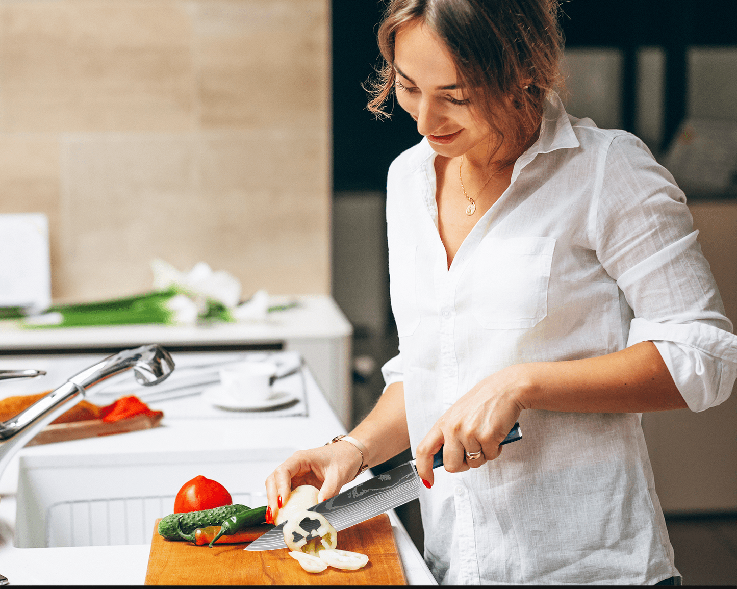 SaffierKok - Couteau de chef japonais en damas de luxe 23 cm