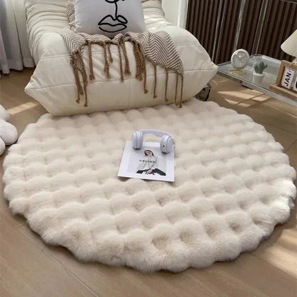 Tapis rond shaggy nordique fluffy et super doux en peluche - Blanc, Beige, Ivoire, Vert Sauge et Gris