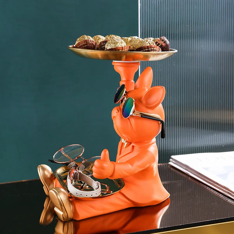 Floroux - Statue de chien avec plateau