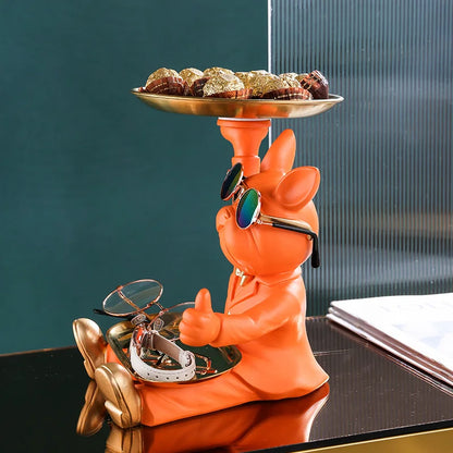 Floroux - Statue de chien avec plateau