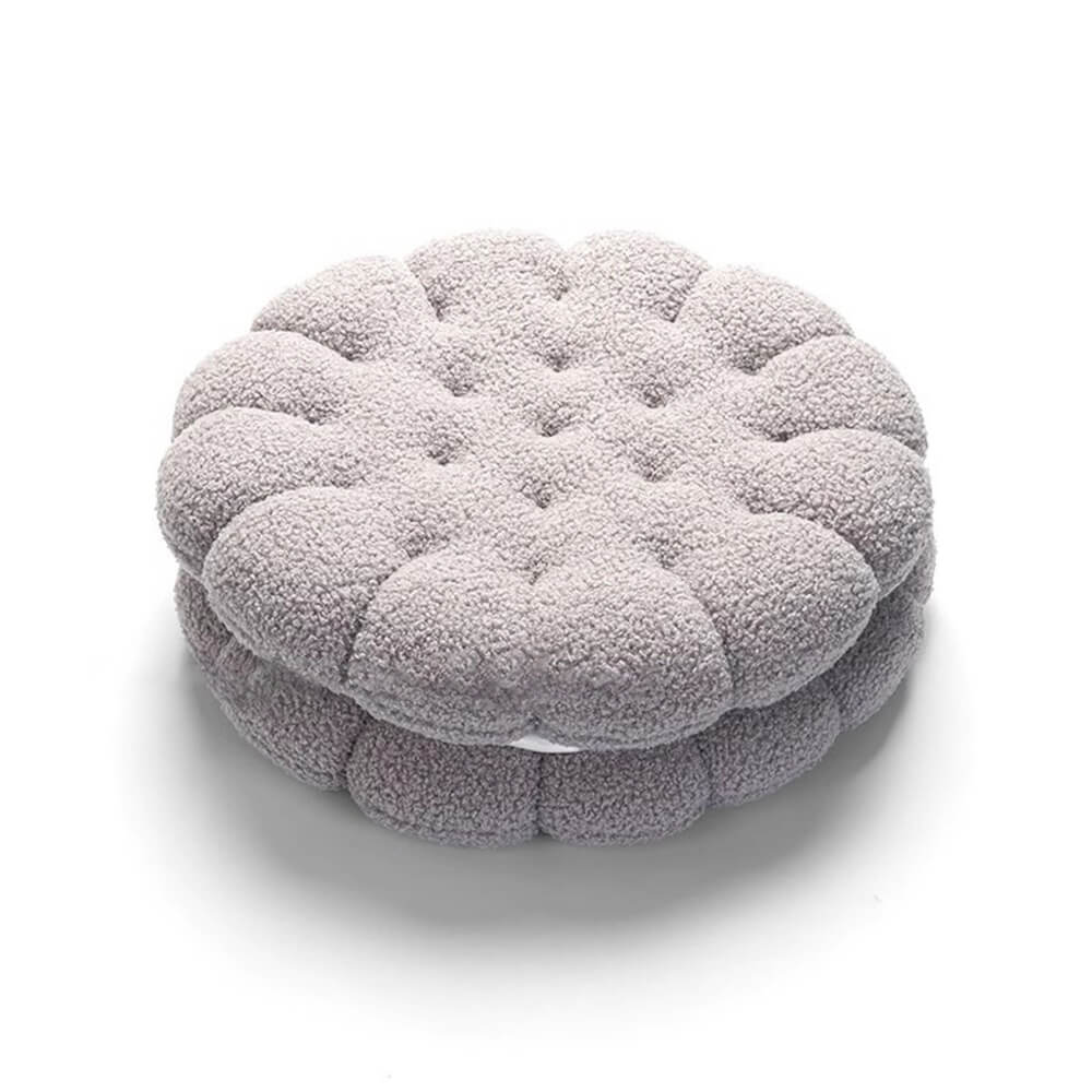 Coussin décoratif en fausse laine d'agneau en forme de biscuit