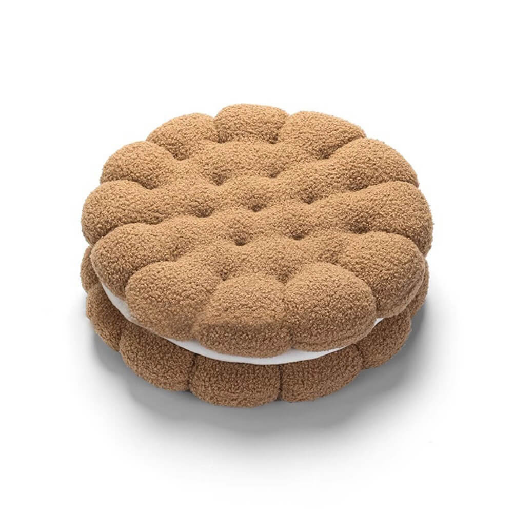 Coussin décoratif en fausse laine d'agneau en forme de biscuit