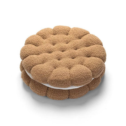 Coussin décoratif en fausse laine d'agneau en forme de biscuit