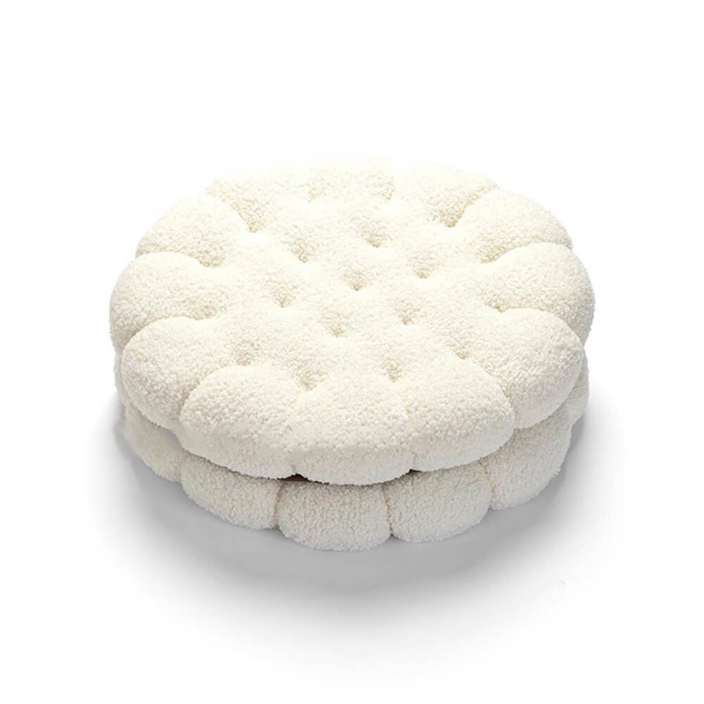 Coussin décoratif en fausse laine d'agneau en forme de biscuit