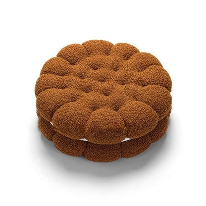 Coussin décoratif en fausse laine d'agneau en forme de biscuit