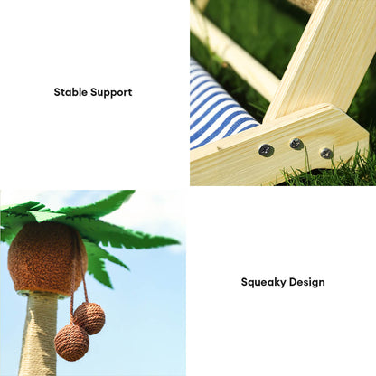 Chaise longue de plage pour chat avec planche à gratter