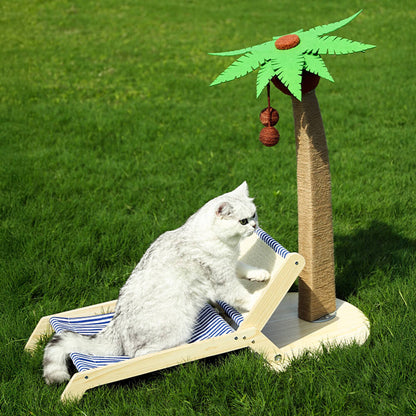 Chaise longue de plage pour chat avec planche à gratter