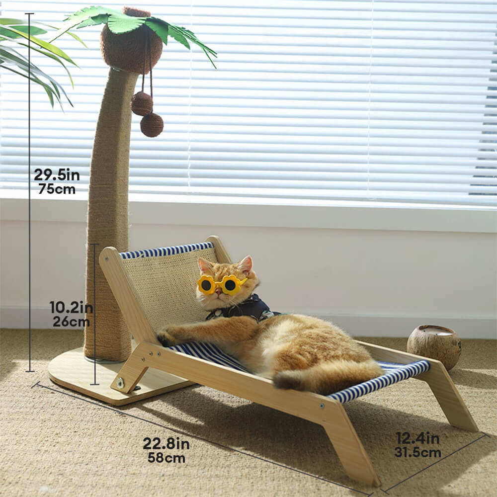 Chaise longue de plage pour chat avec planche à gratter