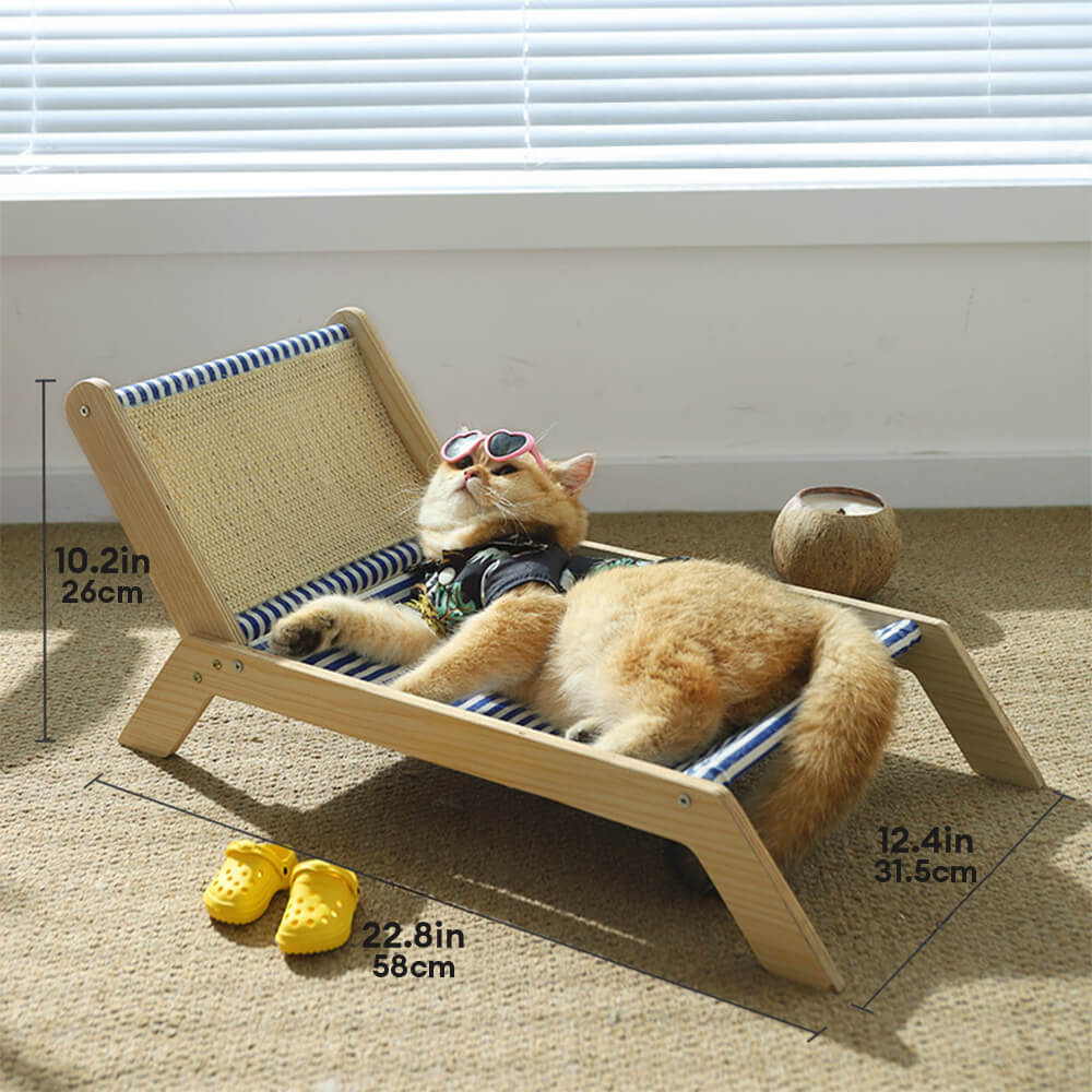 Chaise longue de plage pour chat avec planche à gratter