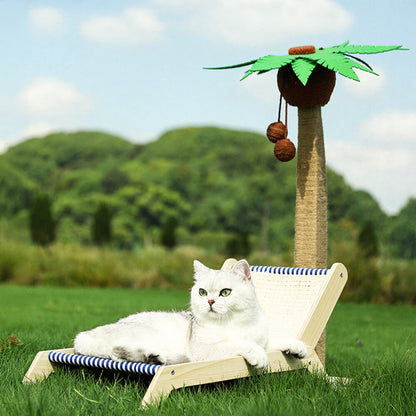 Chaise longue de plage pour chat avec planche à gratter