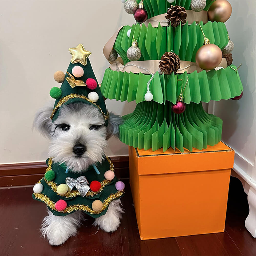 Tenue de cape de chapeau d'arbre de Noël, Costume de Cosplay pour chien et chat