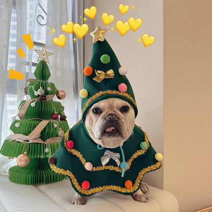 Floroux Christmas Costume for Dogs and Cats | Christmas Tree Outfit | Hat and Cape Set | Pet Cosplay
