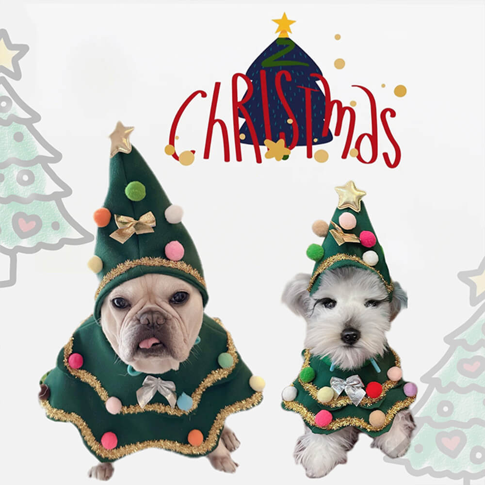 Floroux Christmas Costume for Dogs and Cats | Christmas Tree Outfit | Hat and Cape Set | Pet Cosplay