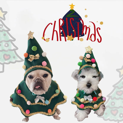 Floroux Christmas Costume for Dogs and Cats | Christmas Tree Outfit | Hat and Cape Set | Pet Cosplay