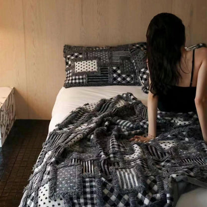 Couverture de literie confortable à carreaux classiques