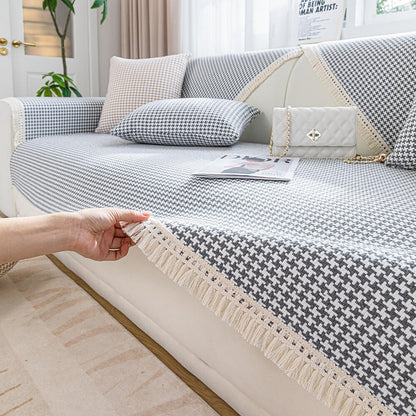 Tissu Pied-de-poule Élégant Frange Doux Respirant Coton Lin Housse de Canapé