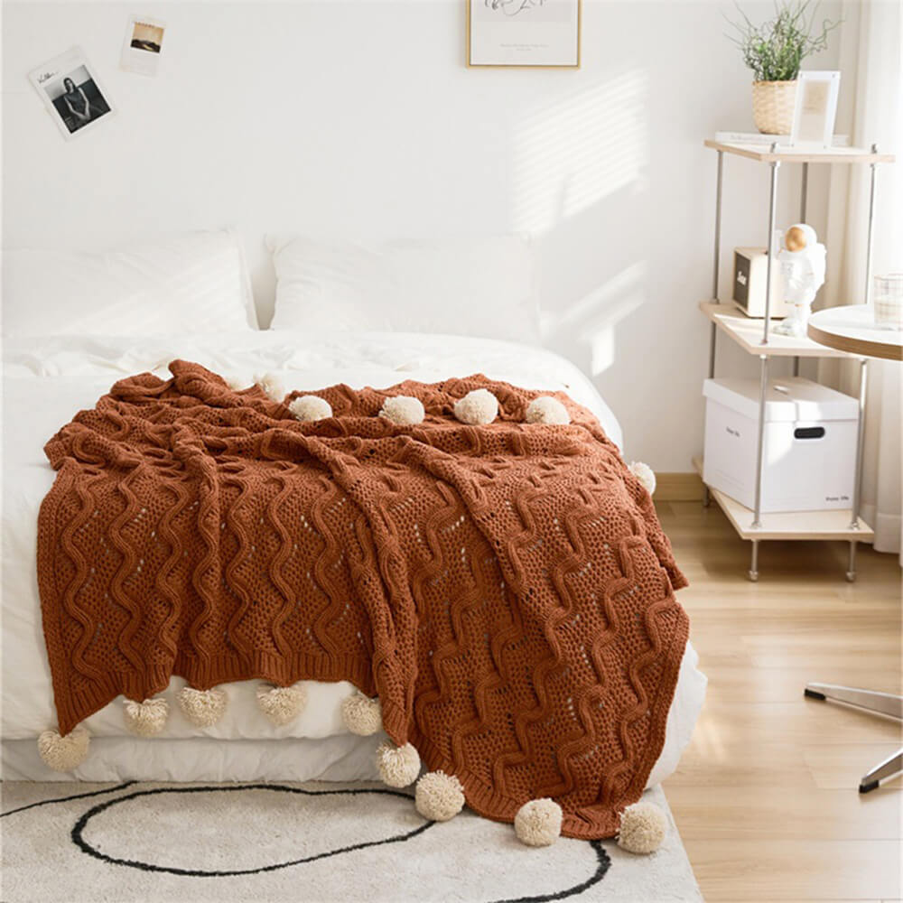 Couverture confortable en Chenille Pom Pom de Style nordique avec taie d'oreiller
