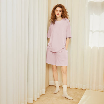 Ensemble de pyjama pour couples, respectueux de l'environnement, couleur Pure, résistant aux poils d'animaux, col ras du cou, manches courtes