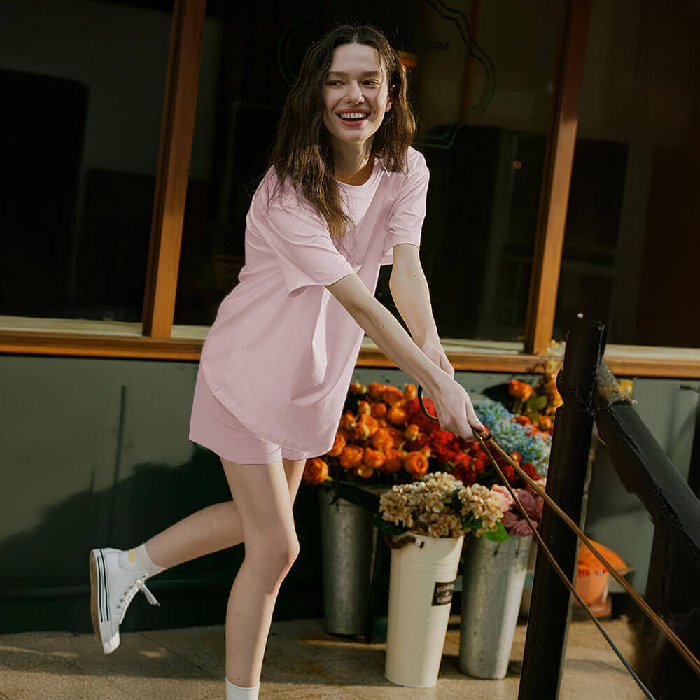 Ensemble de pyjama pour couples, respectueux de l'environnement, couleur Pure, résistant aux poils d'animaux, col ras du cou, manches courtes