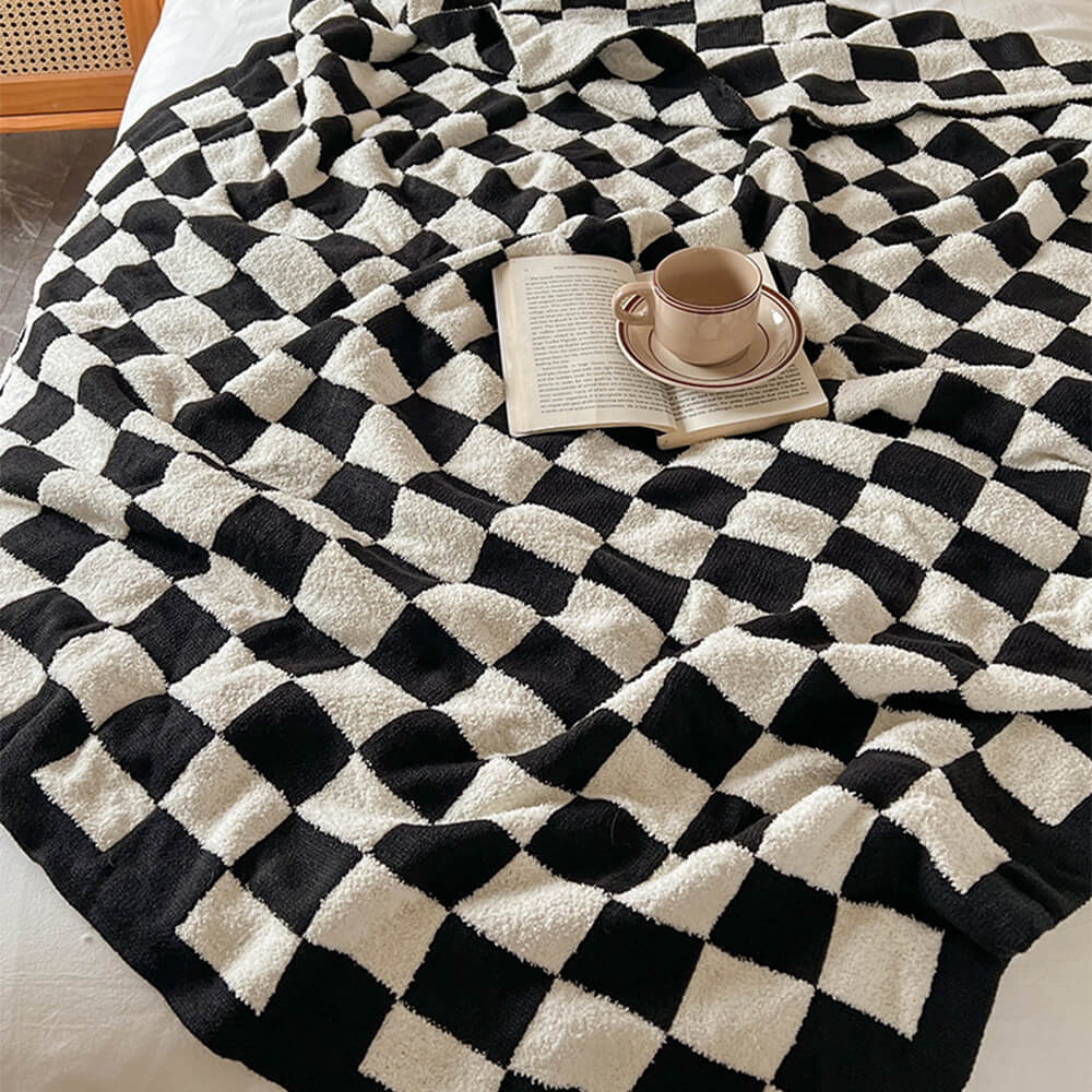 Couverture en peluche à damier à blocs de couleurs