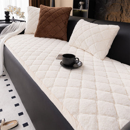 Couvre-canapé en peluche douce matelassée en diamant anti-dérapante