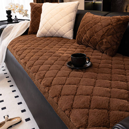 Couvre-canapé en peluche douce matelassée en diamant anti-dérapante