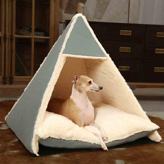 Lit de tente de camping triangulaire pour chiens et chats, grand espace, chaud et respectueux de la peau