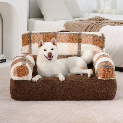 Canapé-lit vintage à carreaux lavable et confortable pour chien et chat