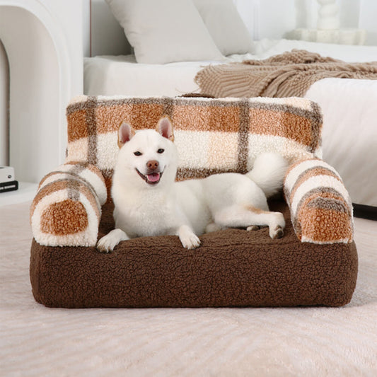 Canapé-lit vintage à carreaux lavable et confortable pour chien et chat