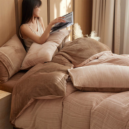 Ensemble de draps en velours de lait chaud minimaliste ondulé