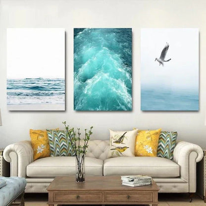 Floroux Coastal Waves Printed Toile | Blue Ocean Design | Wall Art for Home & Office