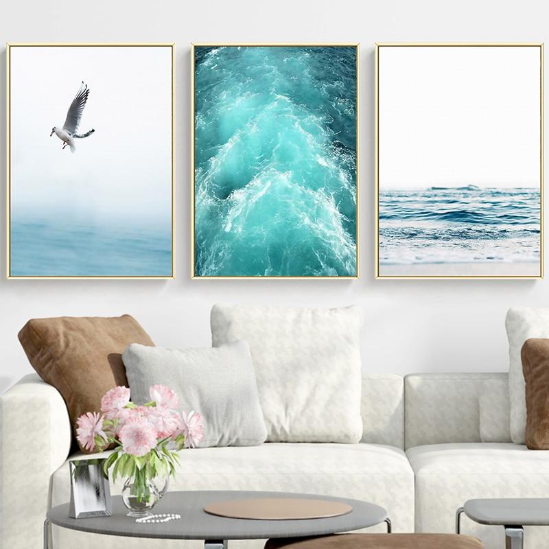 Floroux Coastal Waves Printed Toile | Blue Ocean Design | Wall Art for Home & Office