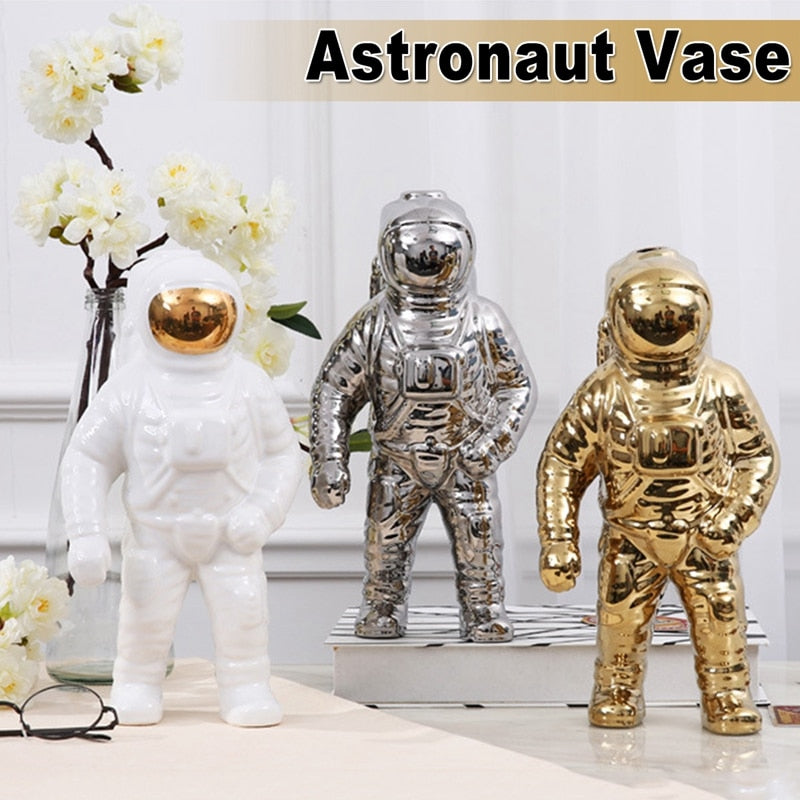 Ceramic vase Floroux Gold Space Man | Astronaut sculpture | Creative decor for home and garden