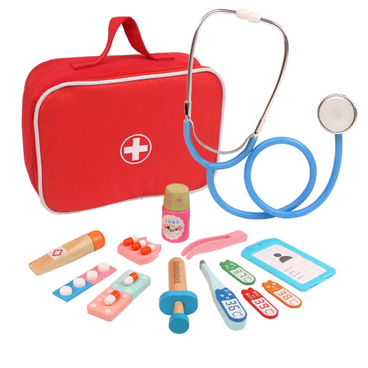 Ensemble de jeu de docteur en bois - Jouet médical éducatif pour enfants, plaisir de jeu de rôle imaginatif