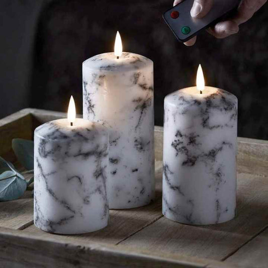 Floroux Bonbon Light | Ensembles de 3 pieds de bougeoirs en marbre LED
