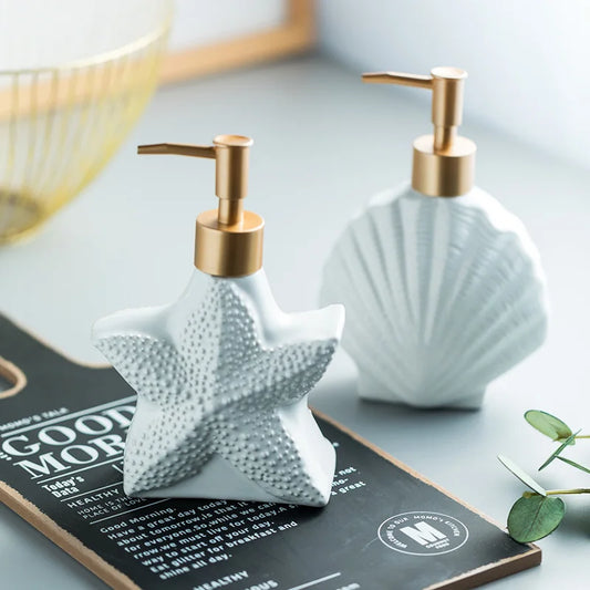 Floroux soap dispenser | Nautical design | Seashell and starfish pattern | Bathroom decor