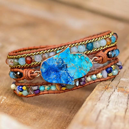 Bracelet enroulé Hamsa turquoise élégante - Soraya en bleu