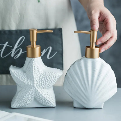 Floroux soap dispenser | Nautical design | Seashell and starfish pattern | Bathroom decor